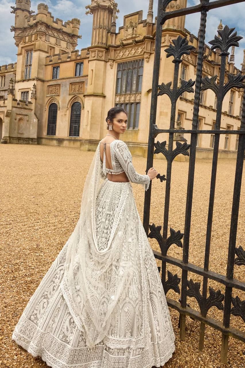 Offwhite Lehenga Choli with Sequins, Dori & Thread Work