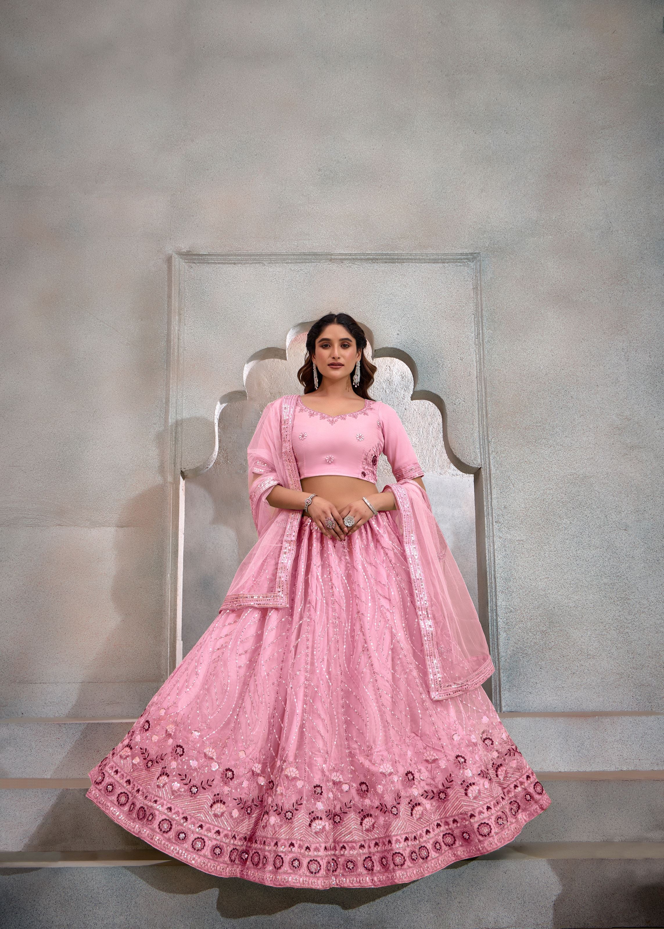 Party Pink Net Lehenga with Allover Sequin Work