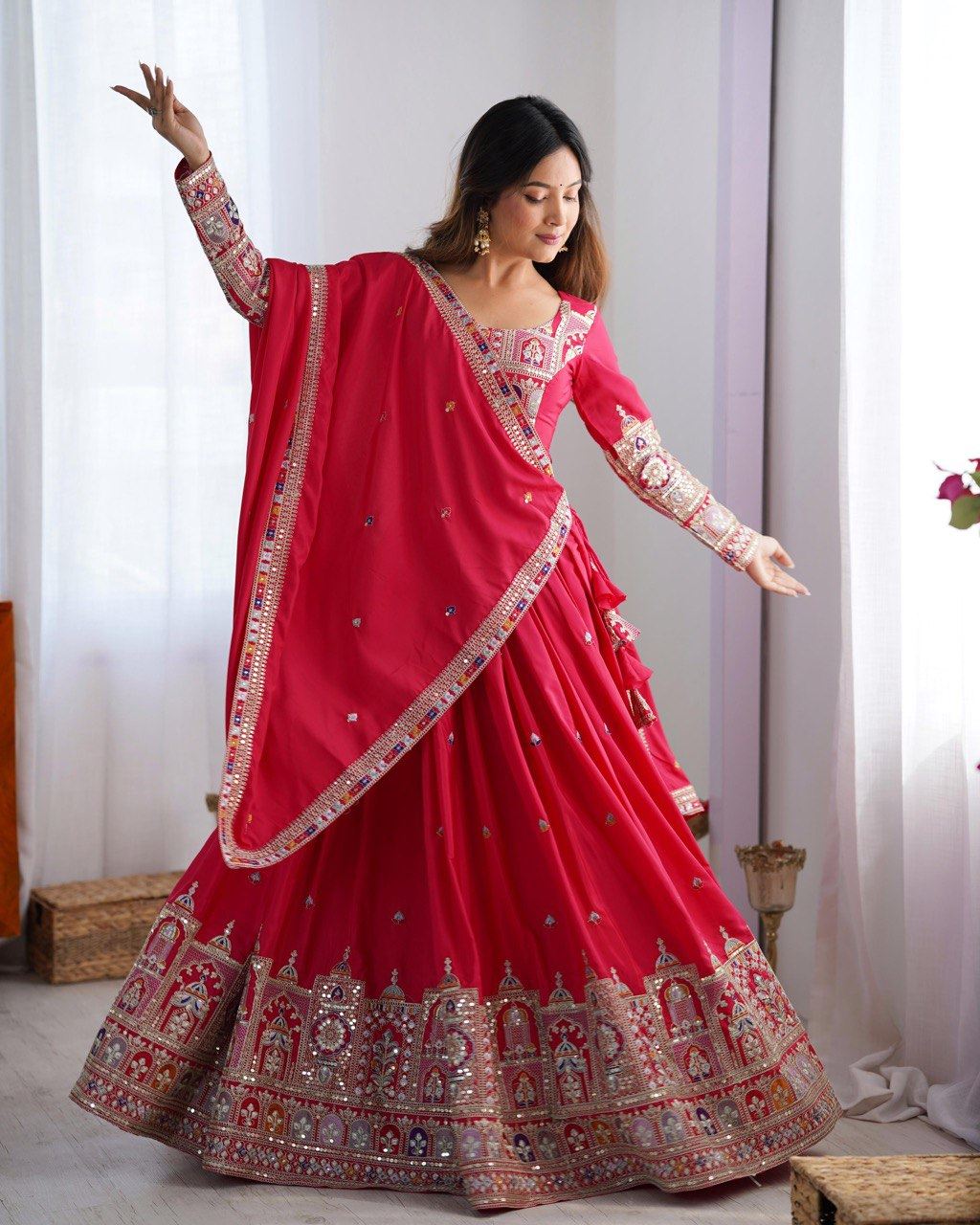 Pink Lehenga Choli With Coding Dori With Thread  Sequnce Work