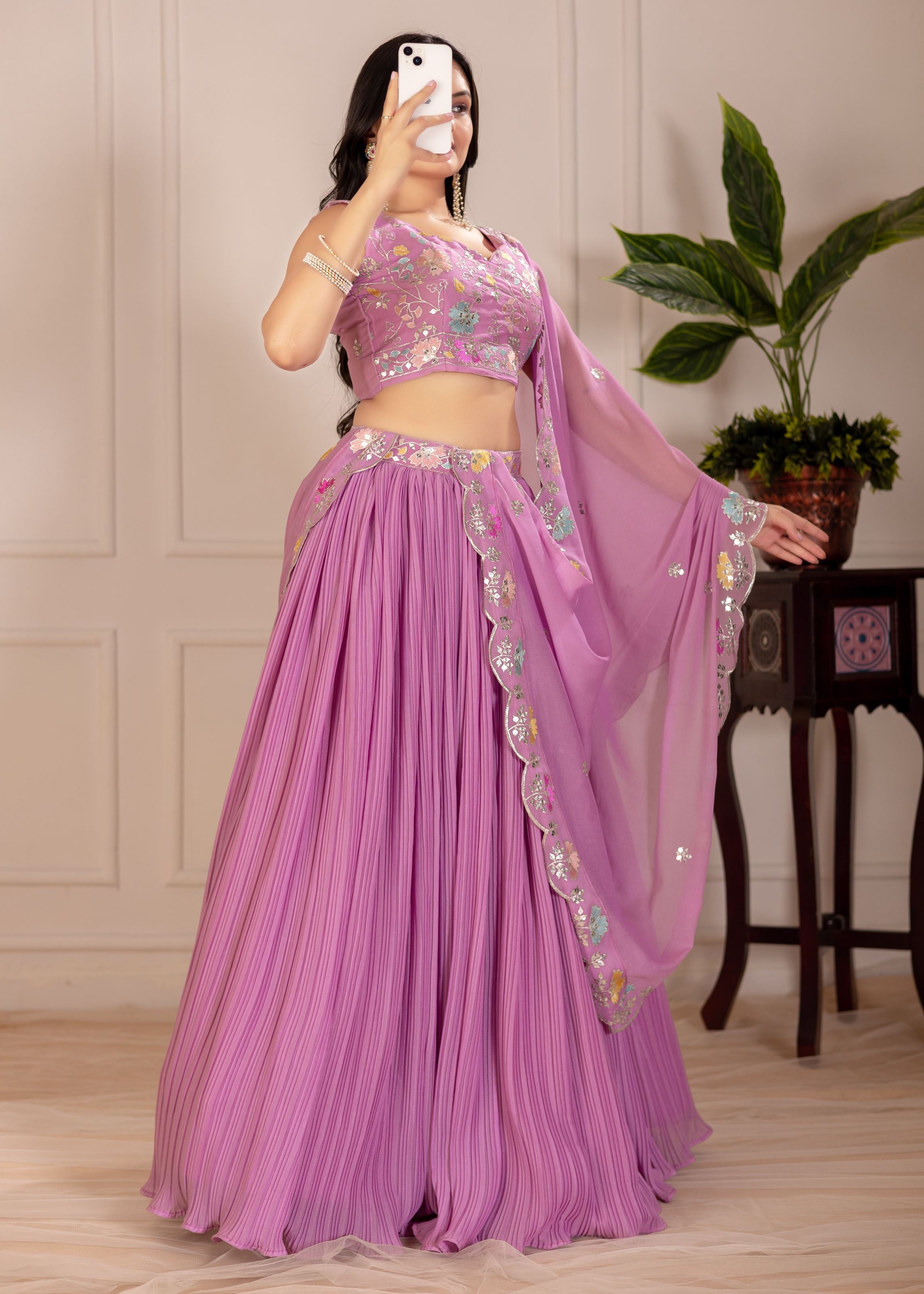 Pink Lehenga Choli With Embroidery With Multi Thread  Sequence Work