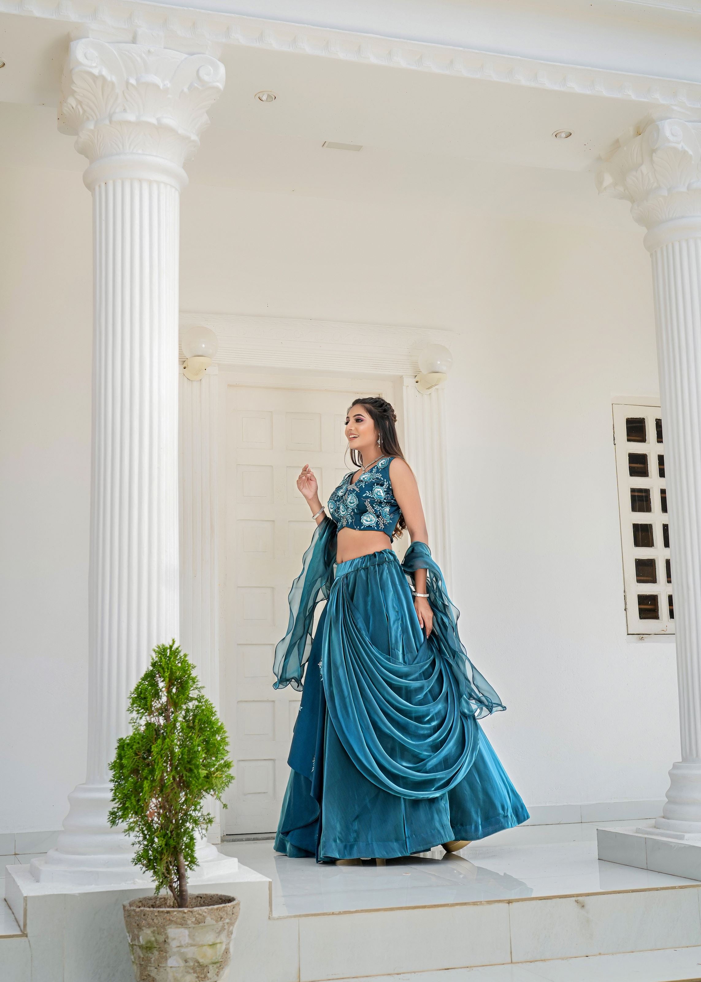 Rama Lehenga Choli With Heavy Embroidery Thread  Sequins Work