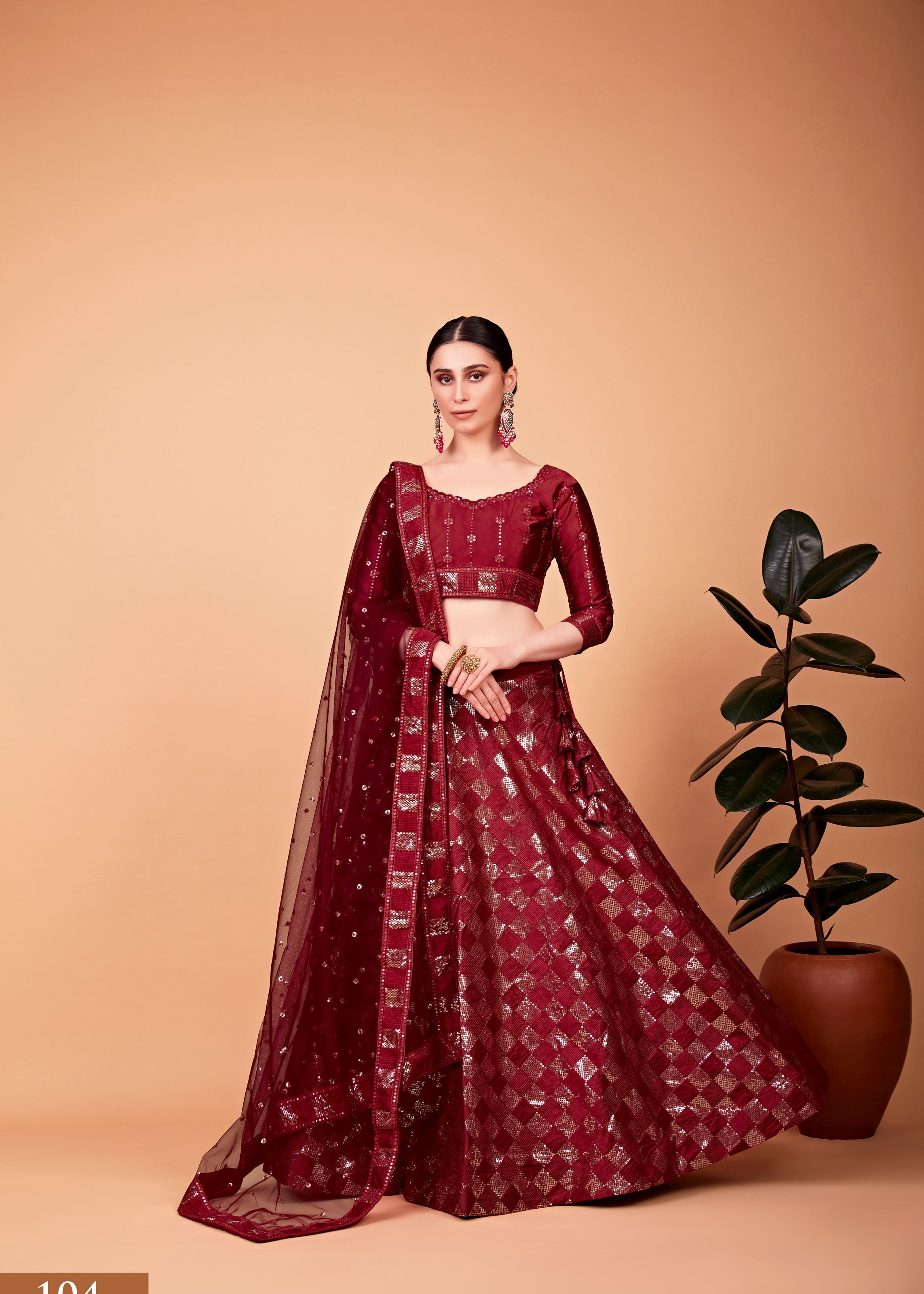 Red Lehenga Choli With Thread And Sequins Embroidered Work