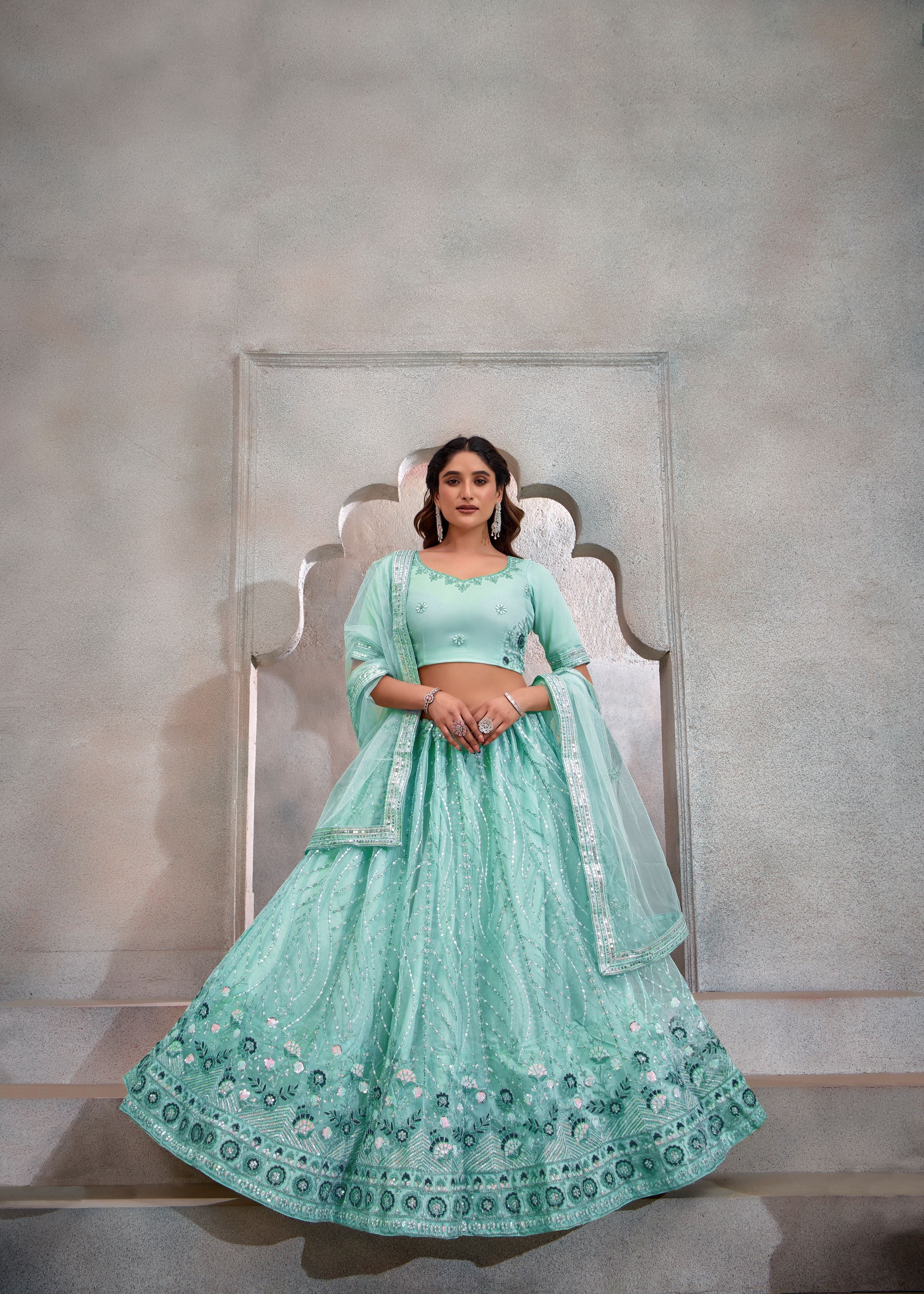 Sky Lehenga Choli With Heavy Sequence Embroidered