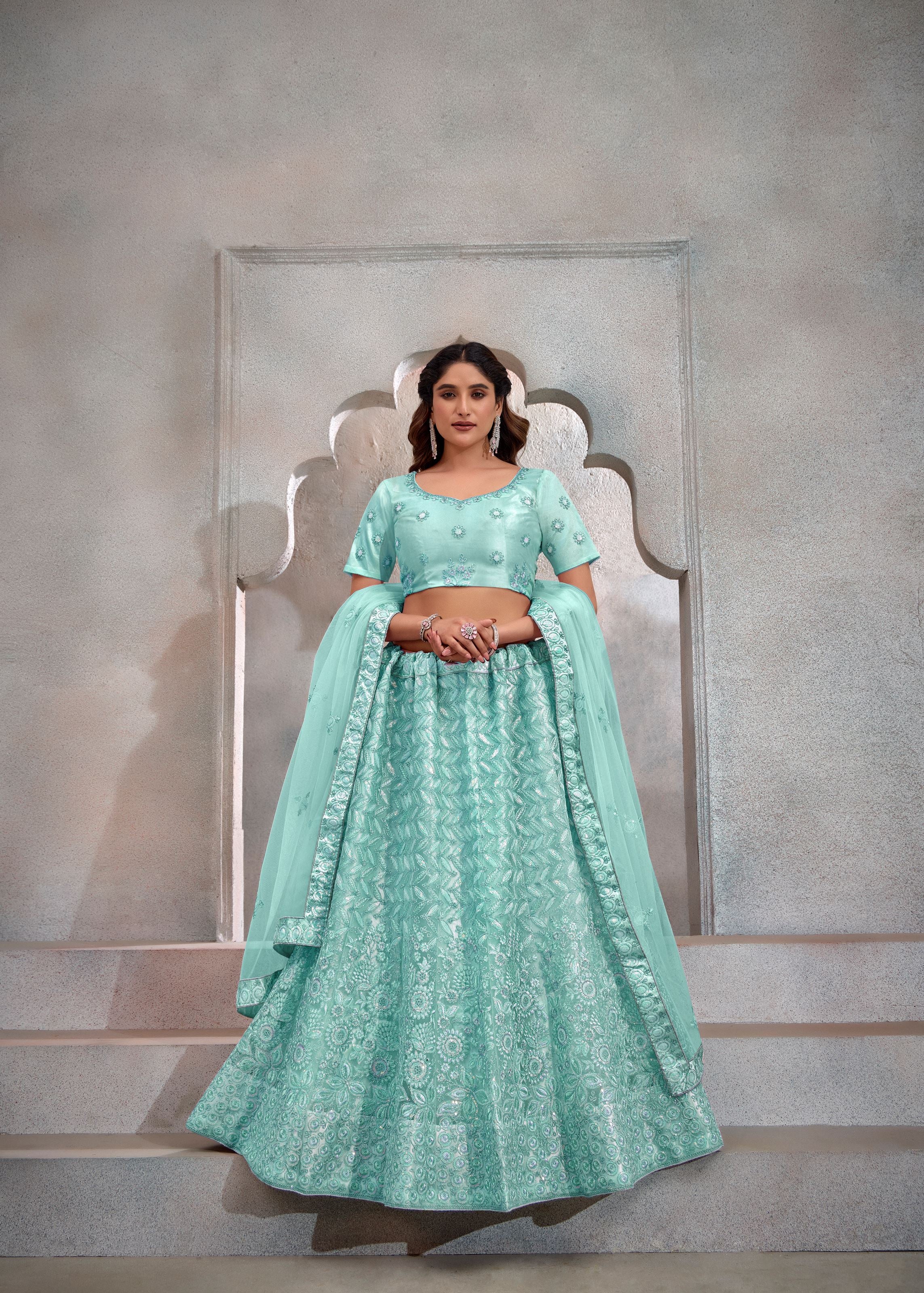 Sky Lehenga Choli With Heavy Sequence Embroidered