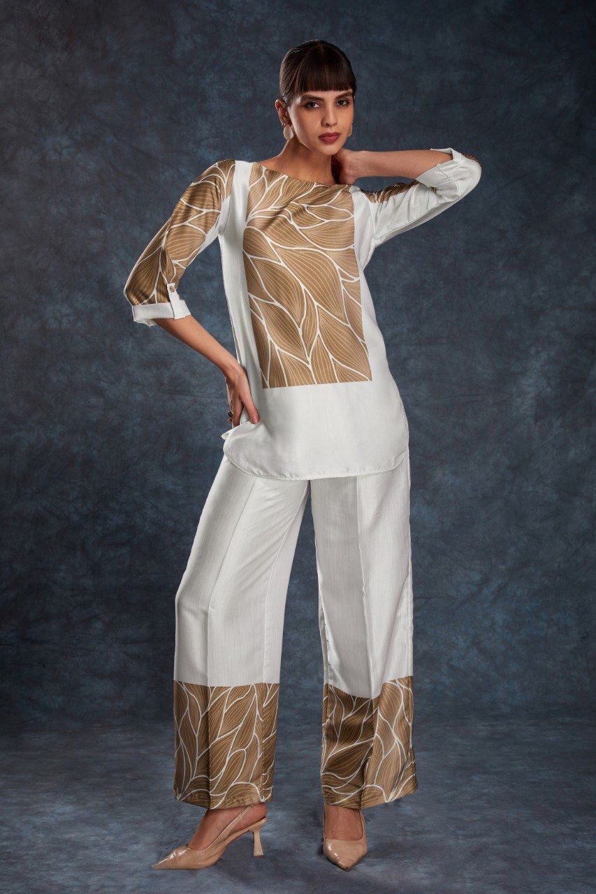 White Co-Ord Set  with Printed Work