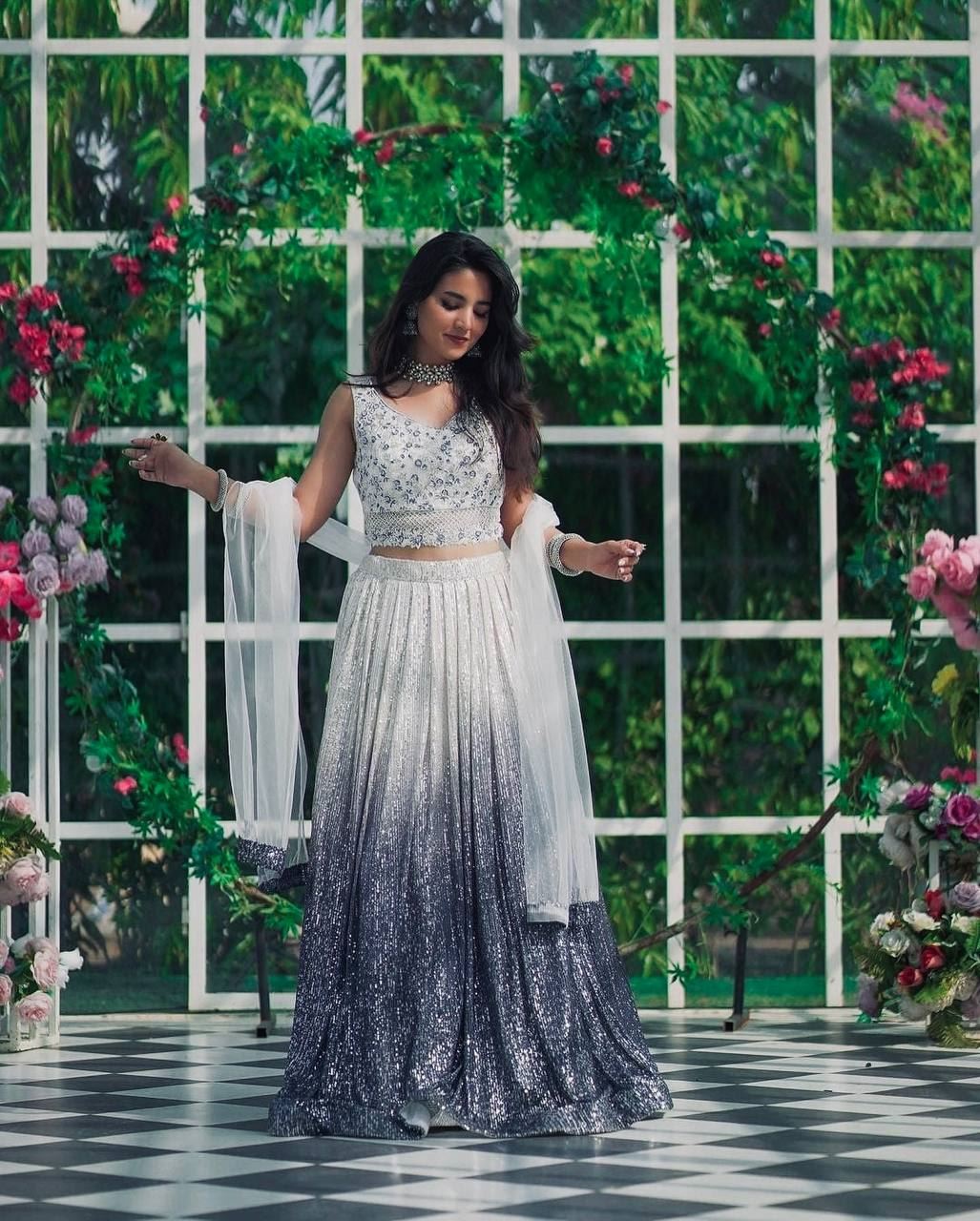 Whiteblue Lehenga Choli With Shaded Georgette