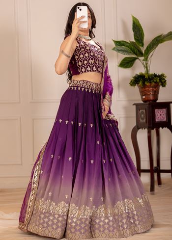 Wine Lehenga Choli With Embroidery Thread  Sequence Work
