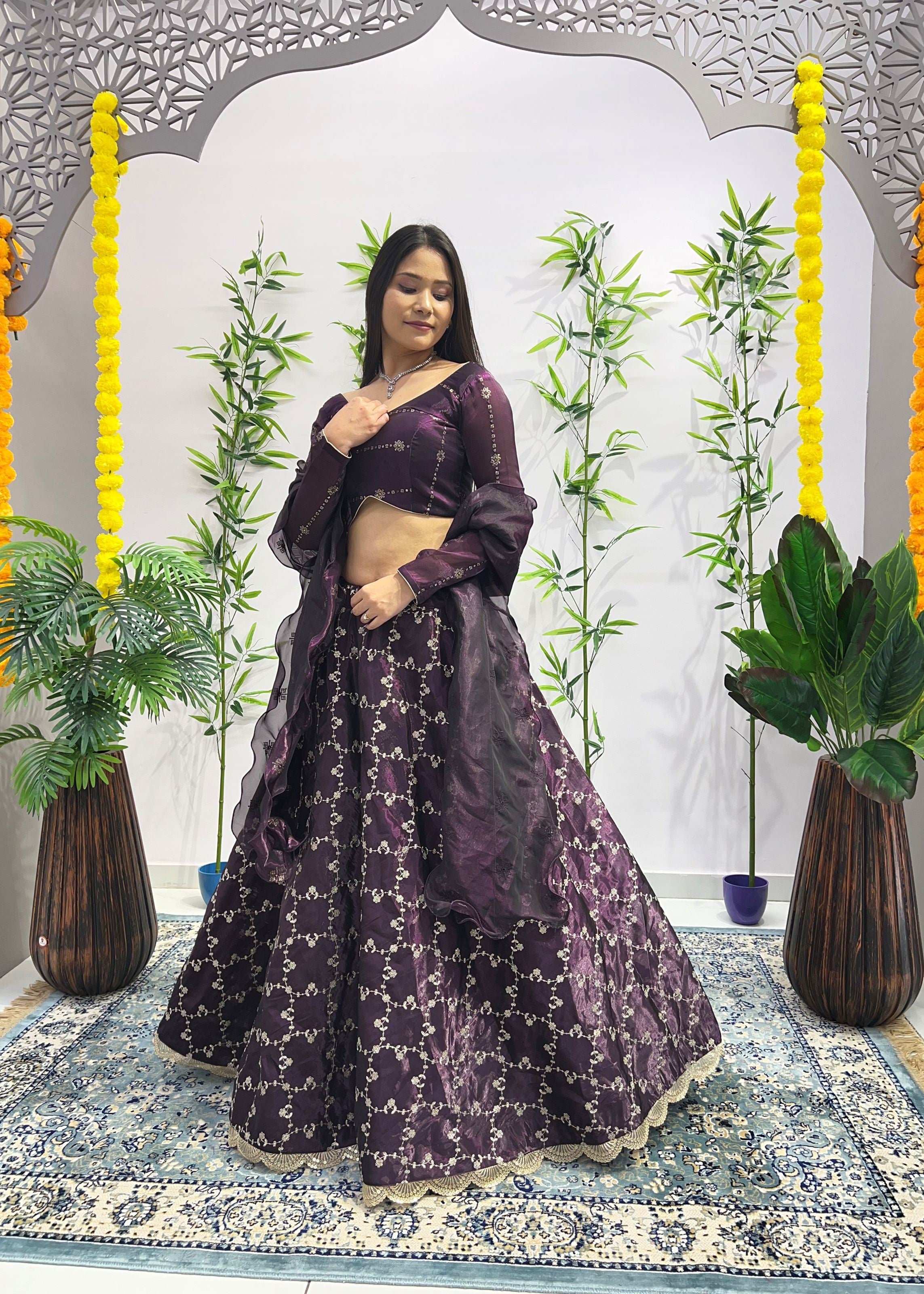 Wine Lehenga Choli With Heavy Embroidery Thread  Sequins Work