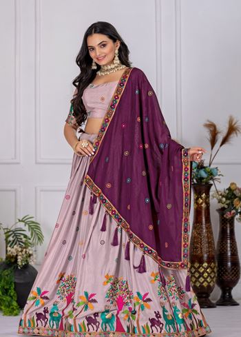 Wine Lehenga Choli With Heavy Embroidery With Multi Color Thread  Sequence Work