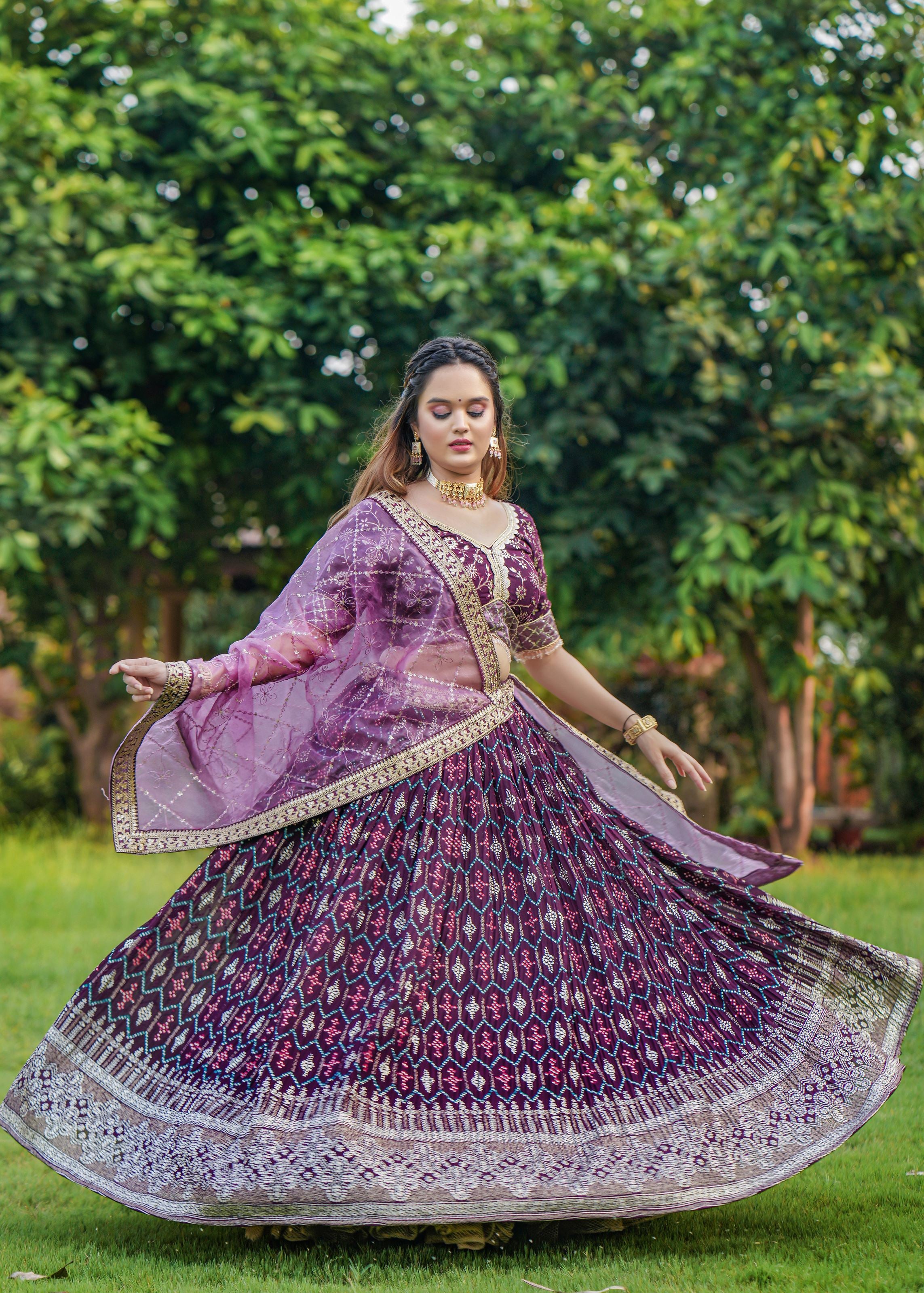 Wine Lehenga Choli With Heavy Foil Print  Embroidery Work Belt