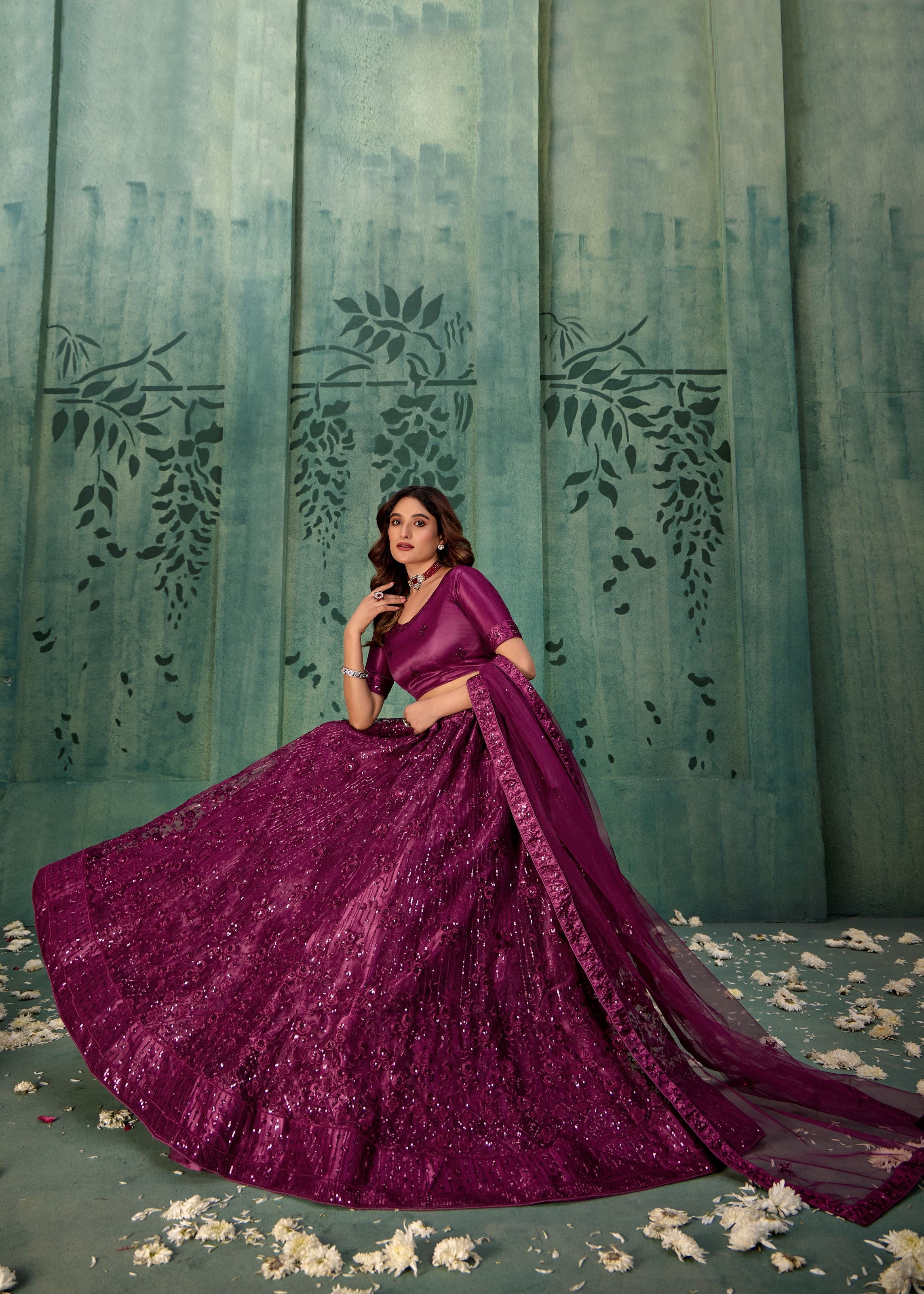 Wine  Lehenga Choli With Heavy Sequence Embroidered