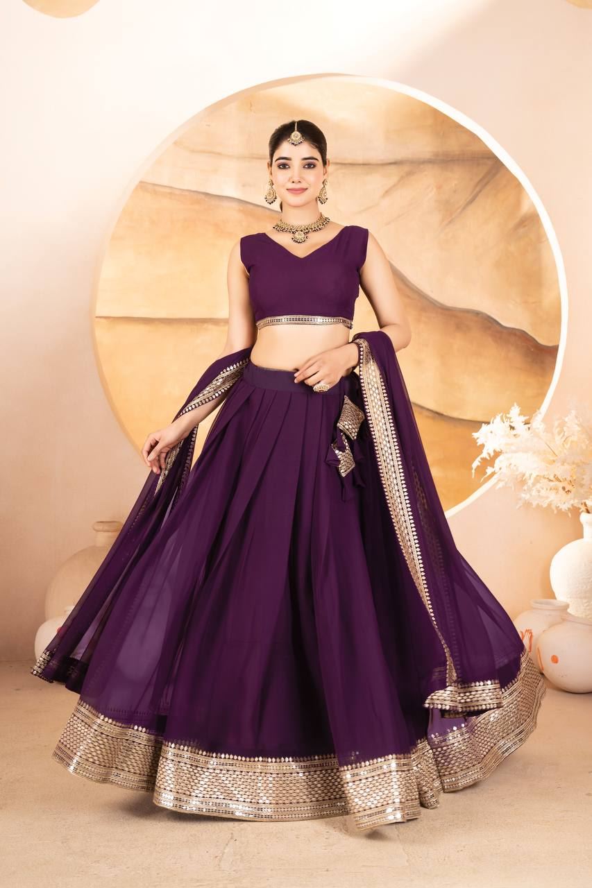 Wine Lehenga Choli With  Sequins Embroidered Work
