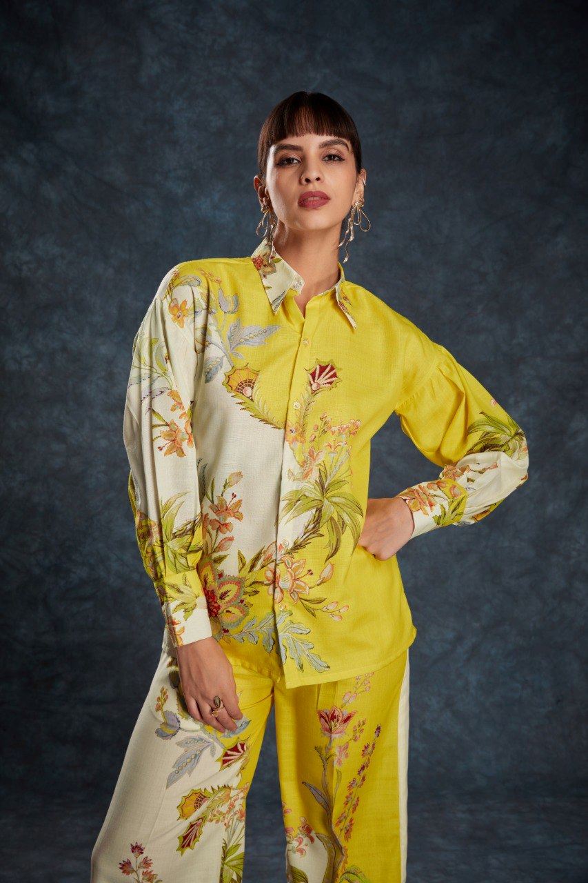 Yellow Co-Ord Set  with Printed Work