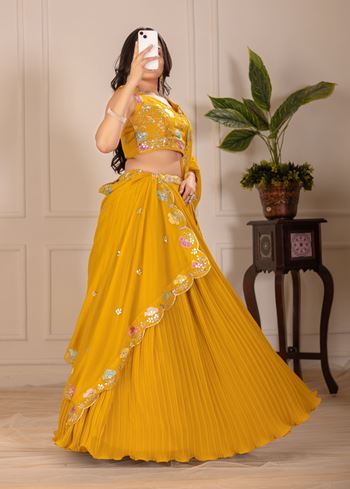 Yellow Lehenga Choli With Embroidery With Multi Thread  Sequence Work