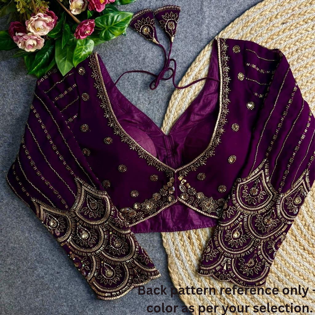 Red Georgette Blouse with Heavy Thread Embroidery  Sequins Work