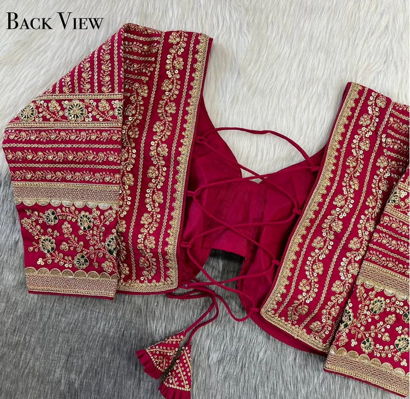 Maroon Beautiful Long Sleeves Backless Bridal Blouse With Embroidery  Sequins Work