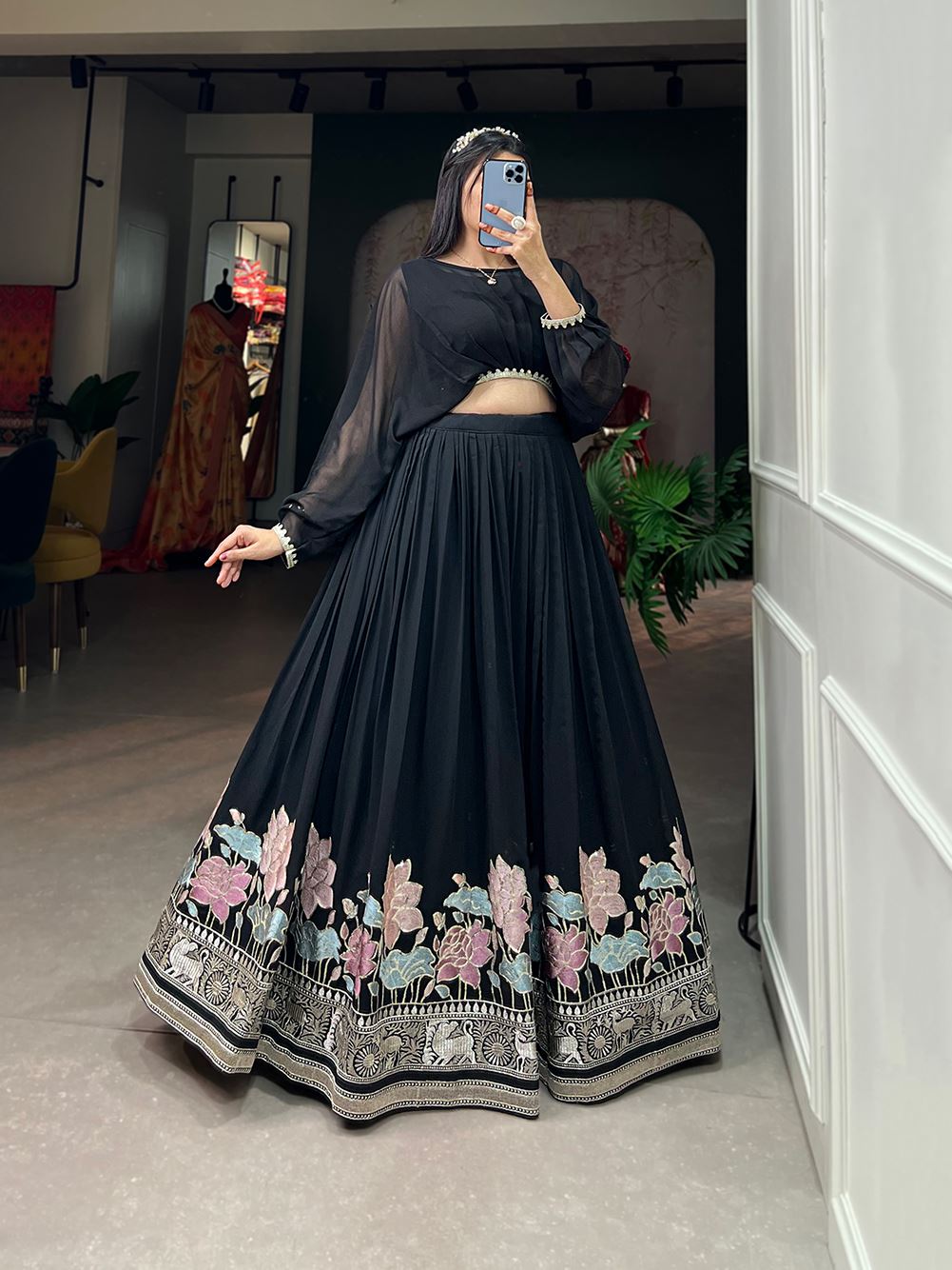 Black Grace Georgette Lehenga with Sequin  Thread Detailing
