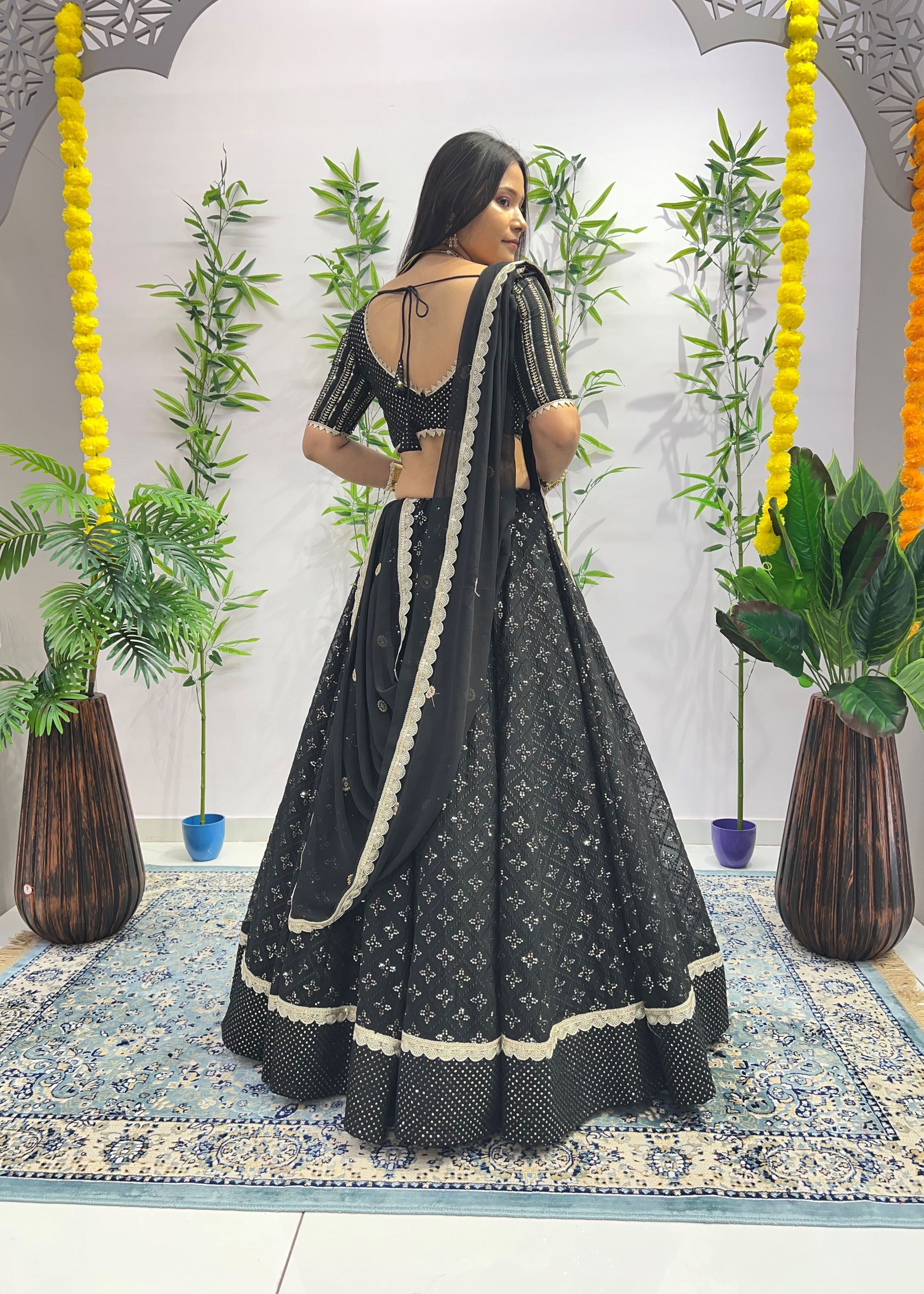 Black Lehenga Choli With Heavy Embroidery Thread Sequins Work