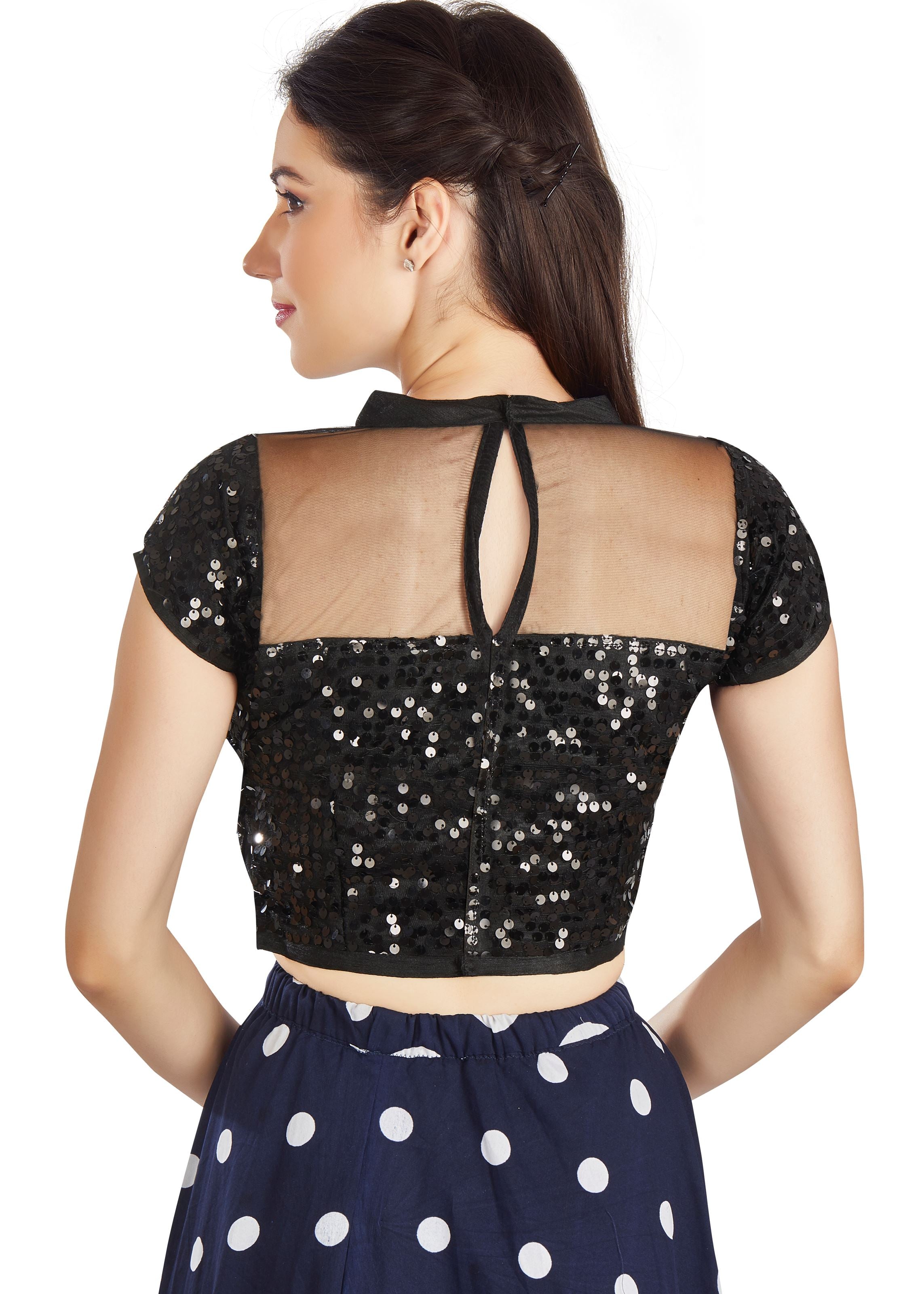 Black Net  Collor Neck Blouse With Sequence Work