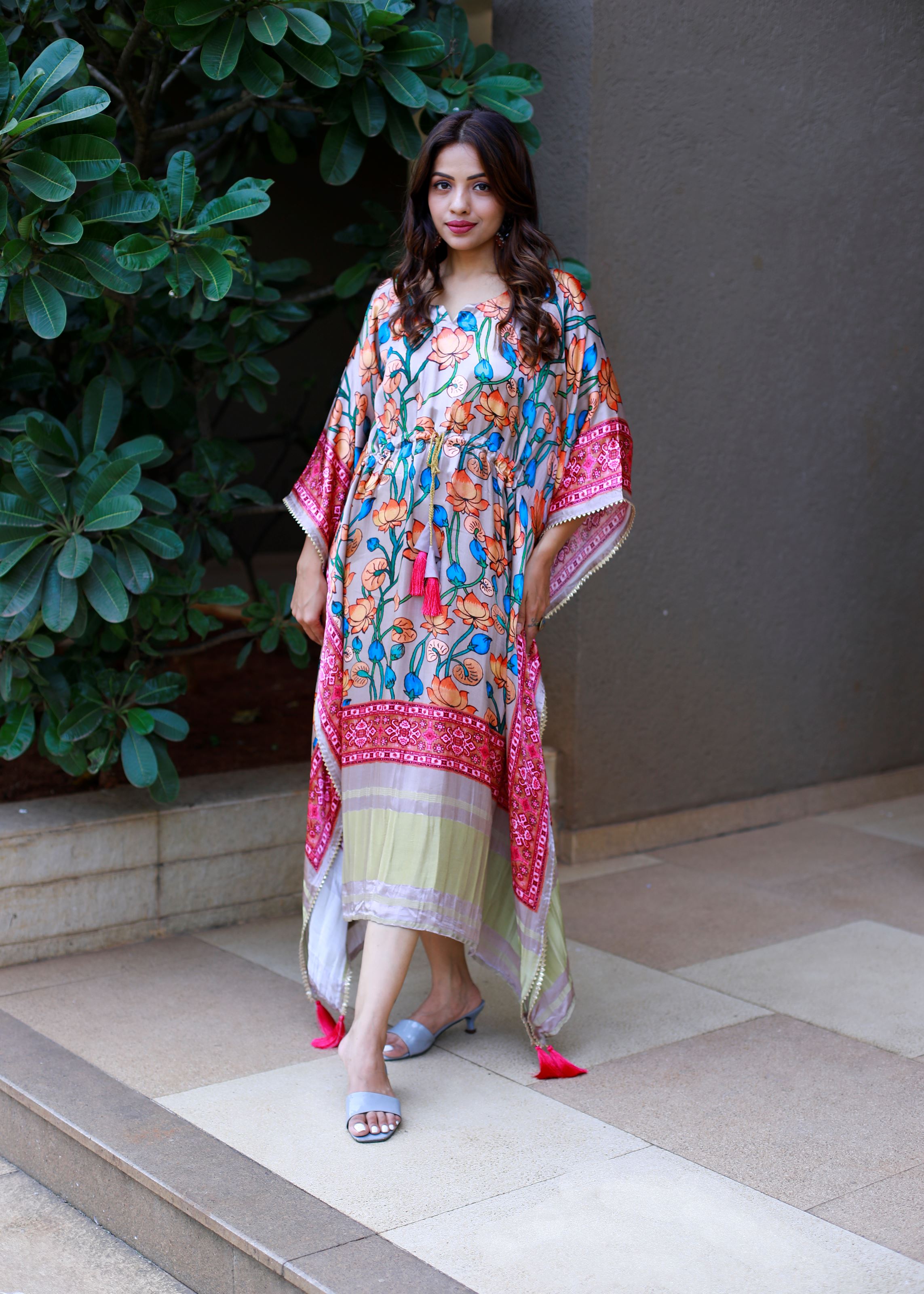 Blue Color Pure Gaji Silk Kaftan with Gotta Patti Tassels