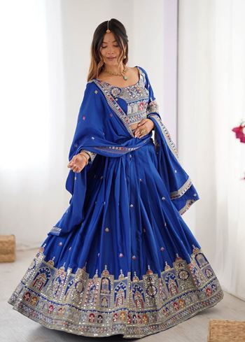Blue Lehenga Choli With Coding Dori With Thread  Sequnce Work