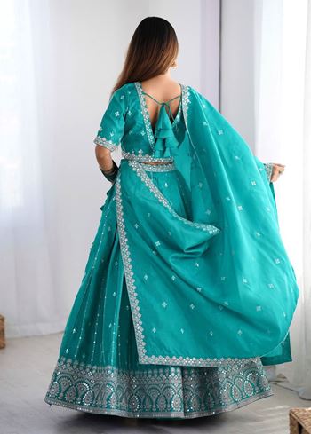 Blue Lehenga Choli With Thread  Sequnce Work