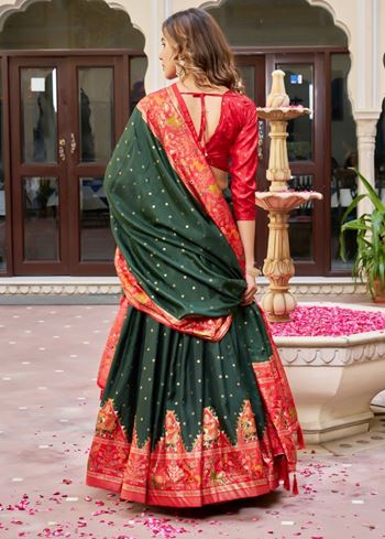 Green Lehenga Choli With  Bandhej And Ajrakh Print