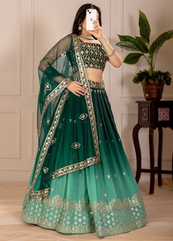 Green Lehenga Choli With Embroidery Thread  Sequence Work