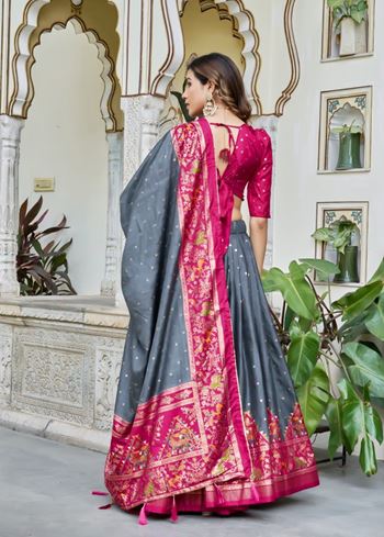 Grey Lehenga Choli With  Bandhej And Ajrakh Print