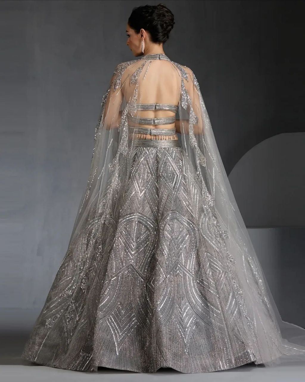 Grey Lehenga Choli With Embroidery  Dori Work With Beautiful Heavy Sequins