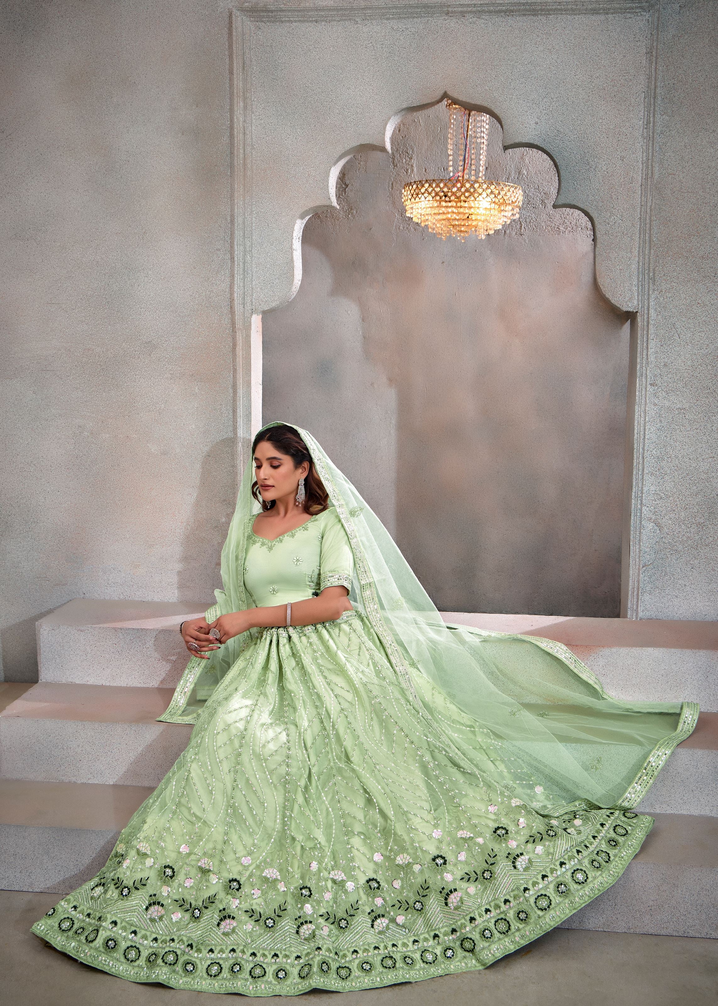 Pista Lehenga Choli With Heavy Sequence Embroidered