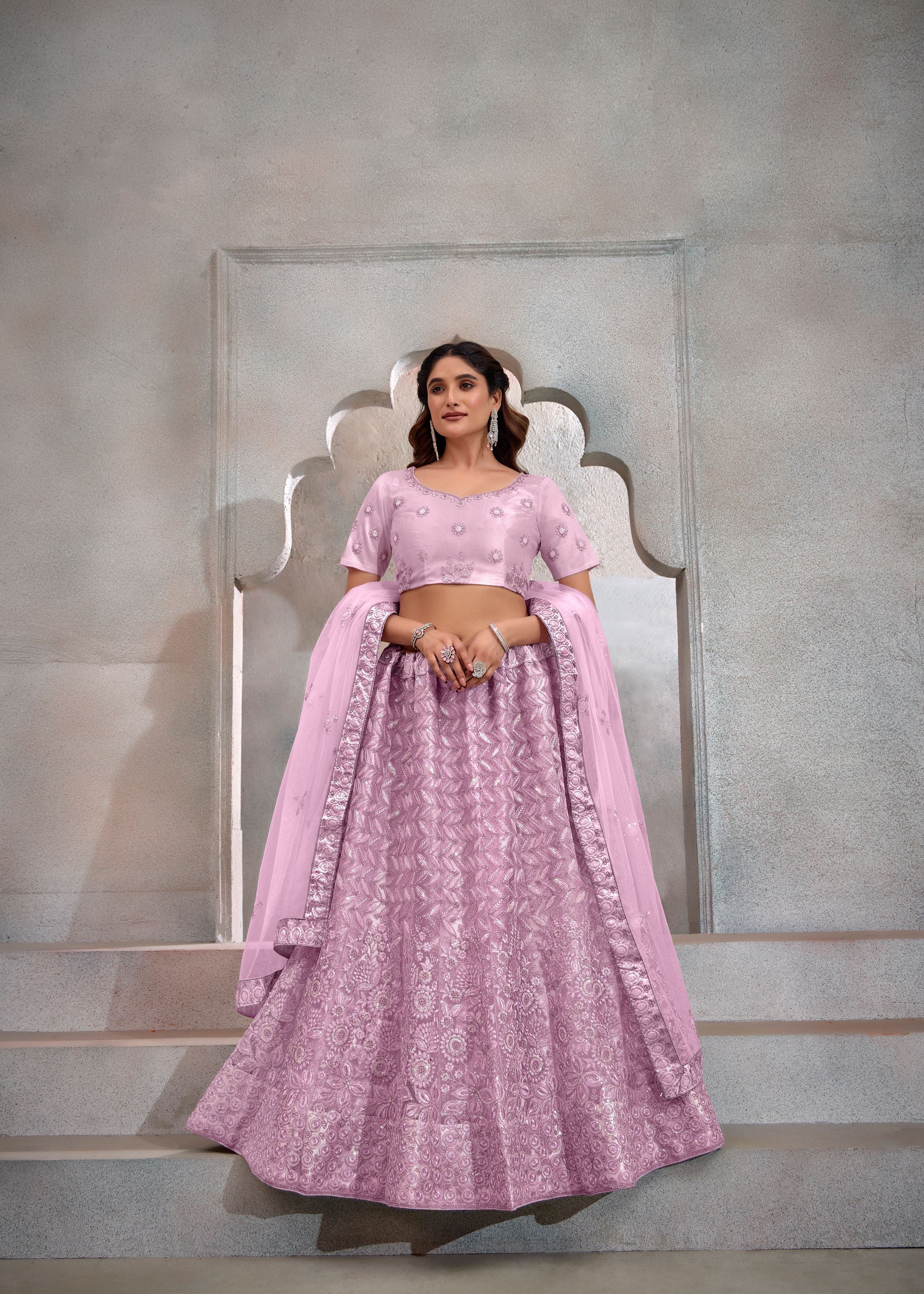 Light Lavender Net Lehenga with Embroidered Sequin Design