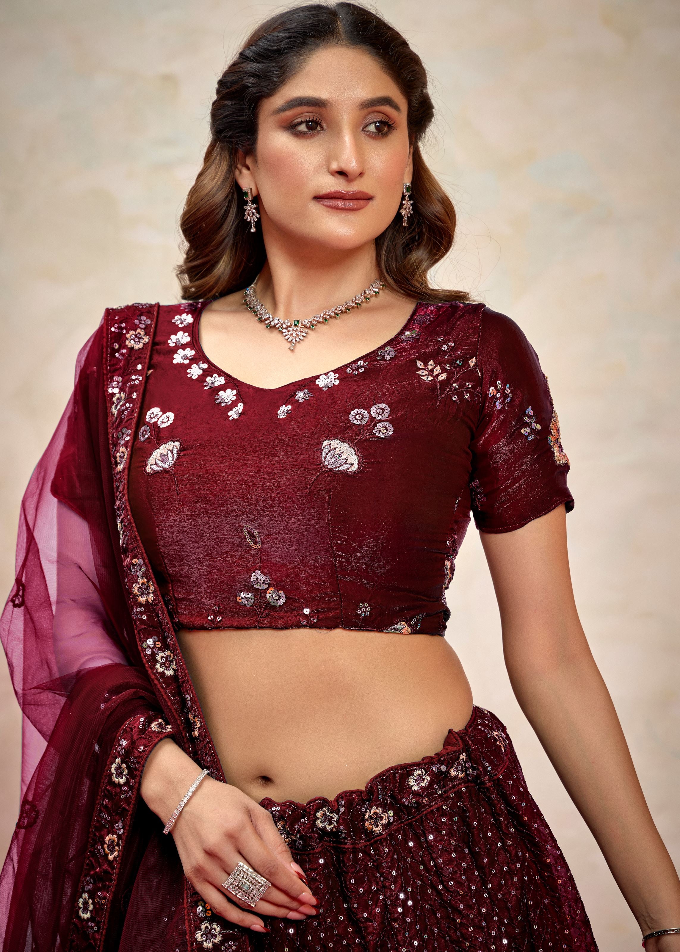 Maroon  Lehenga Choli With Heavy Sequence Embroidered
