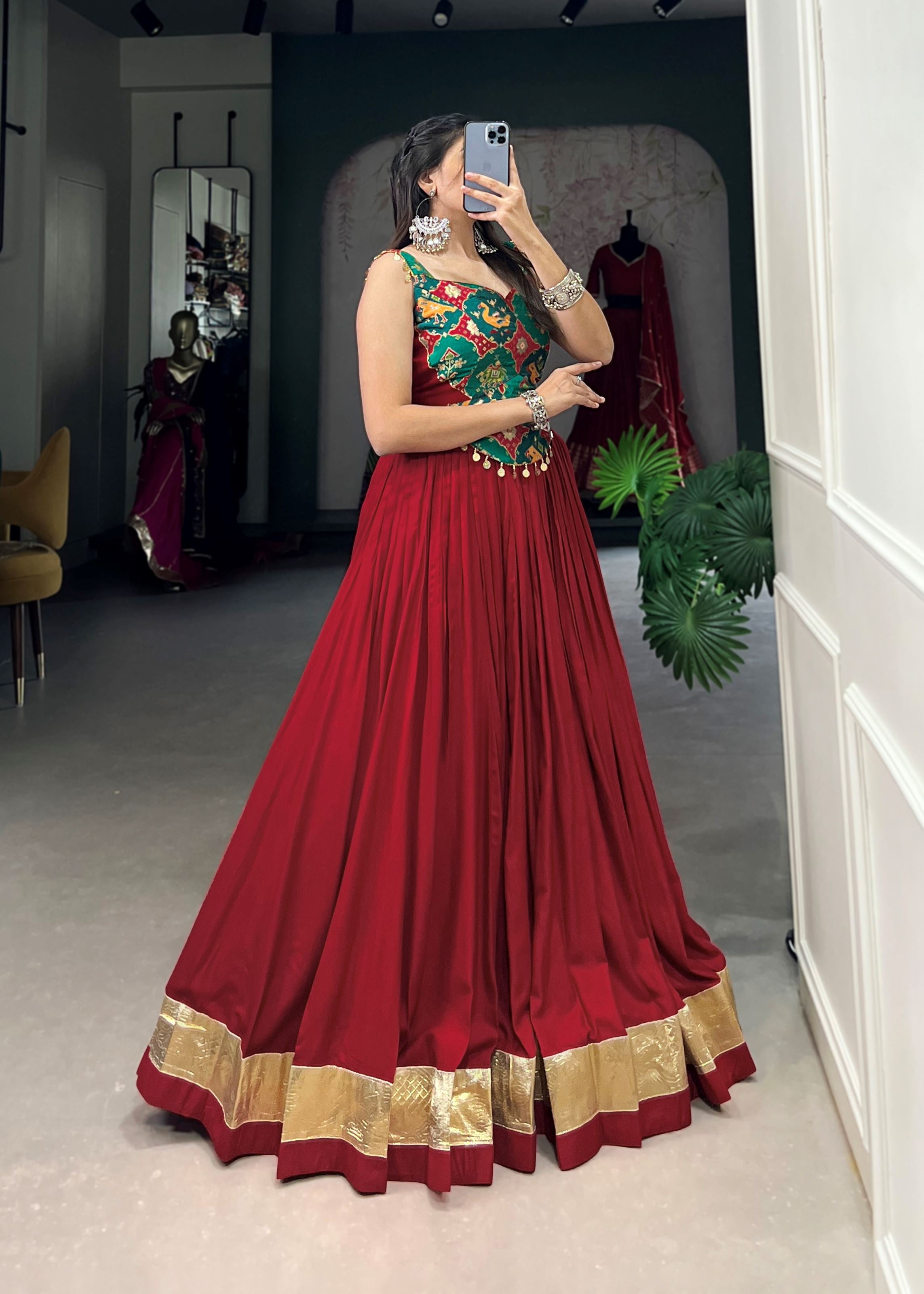 Maroon  Pure Rayon Lehenga Choli with Embossed Elegance