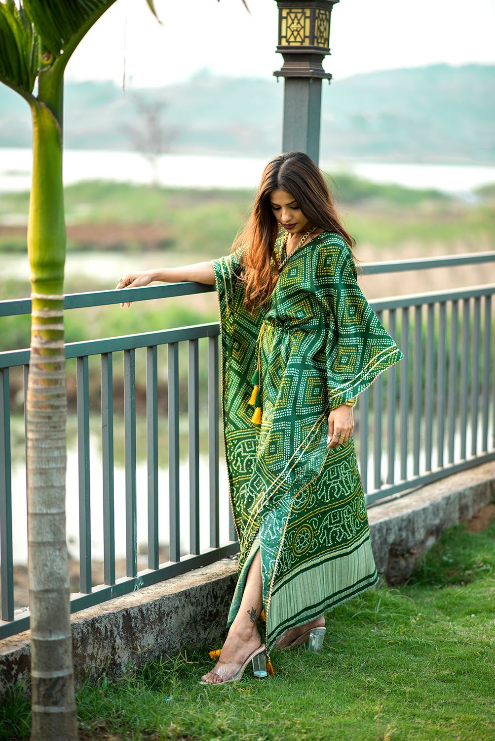 Mehendi Color Pure Gaji Silk Kaftan with Gotta Patti  Tassels