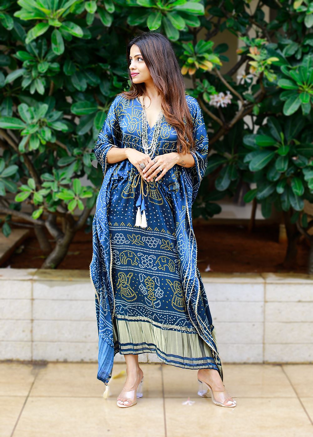 Navy blue Color Pure Gaji Silk Kaftan with Gotta Patti  Tassels