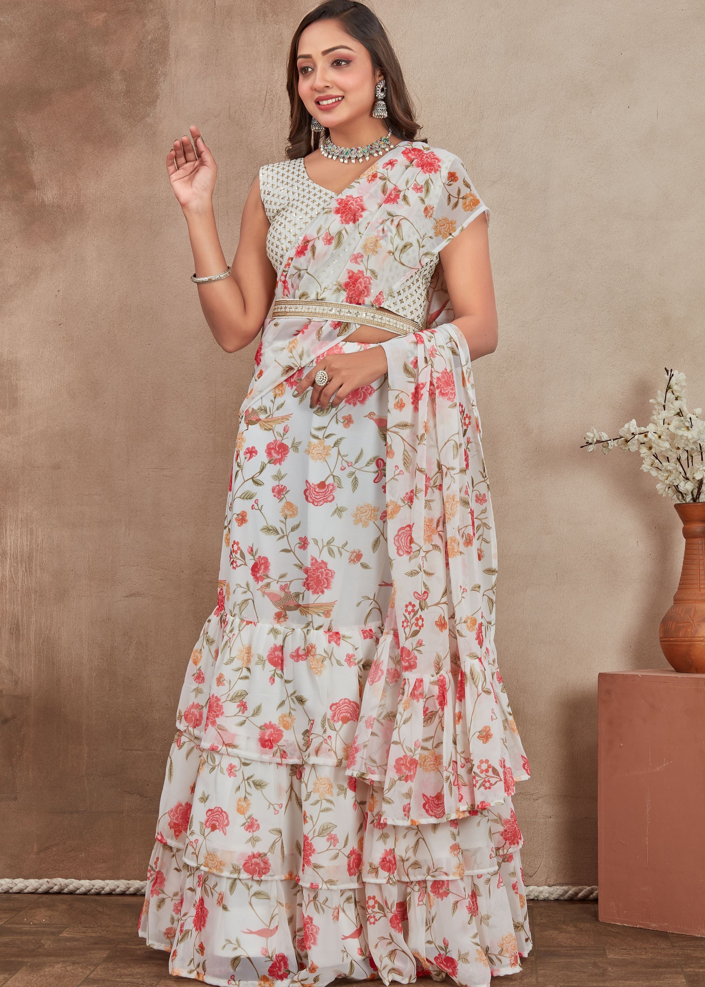 Off White Lehenga Choli With Heavy Digital Print