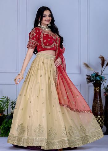 Offwhite Lehenga Choli With Embroidery With Zari Thread  Sequence Work