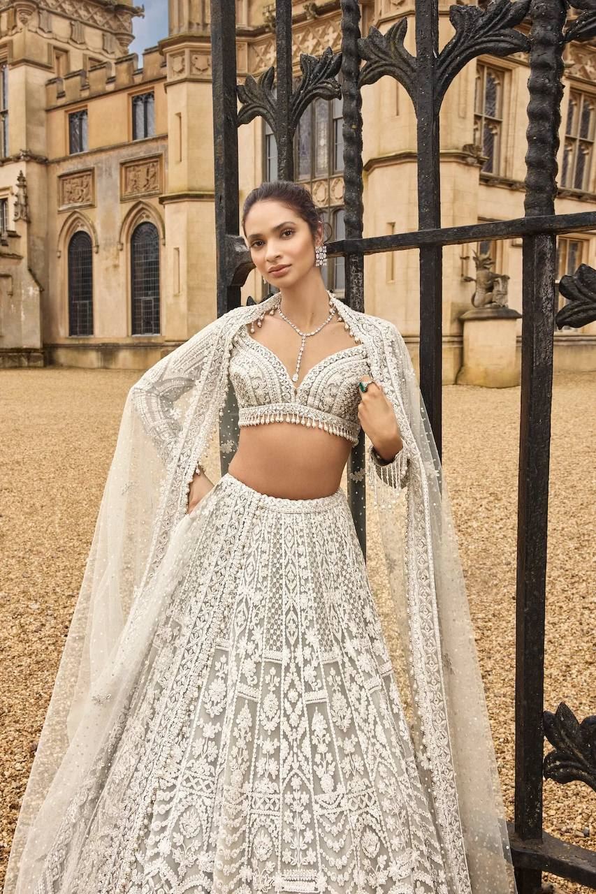 Offwhite Lehenga Choli with Sequins, Dori & Thread Work