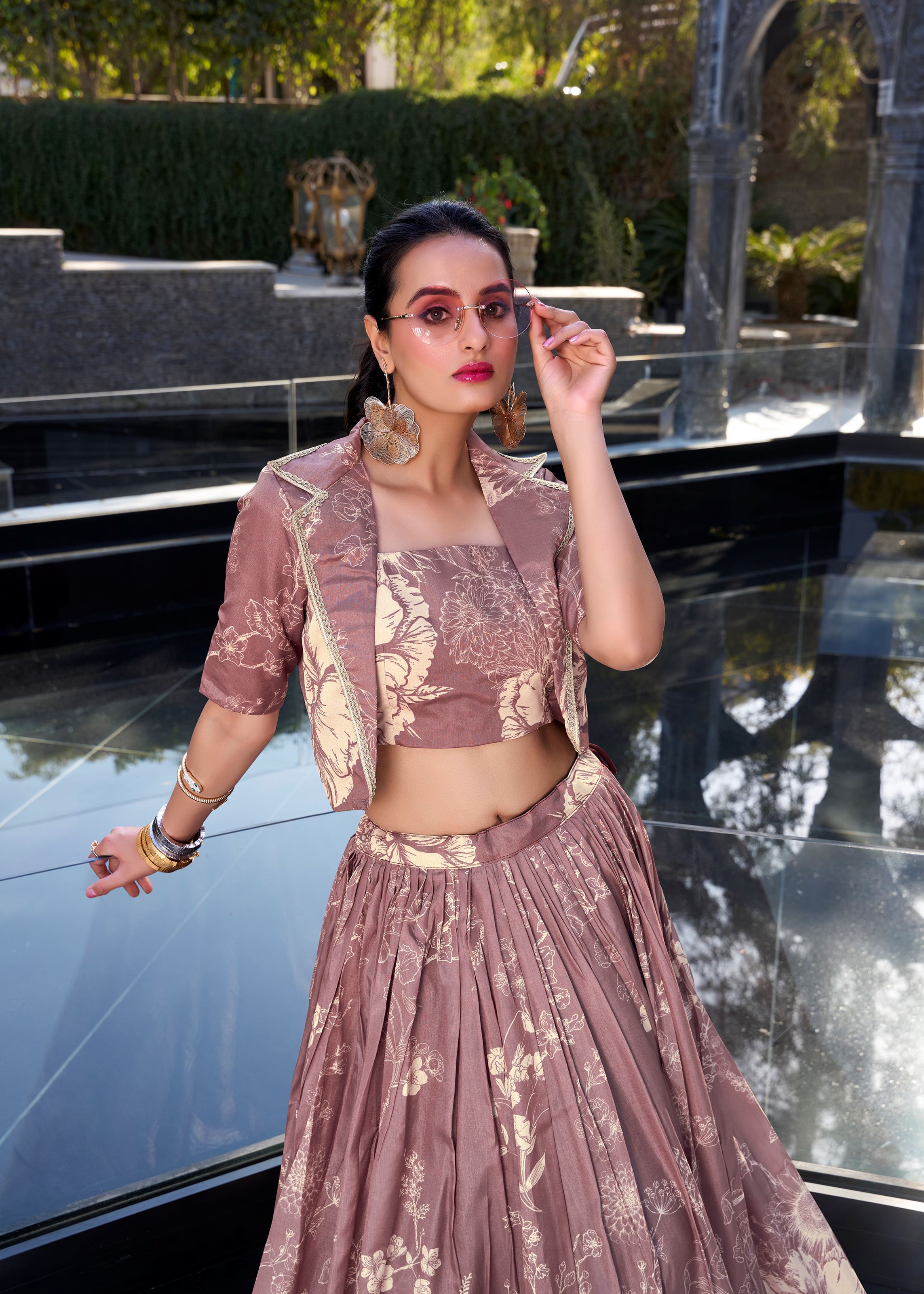 Onion  Grace in Bloom Tussar Silk Floral Print Lehenga