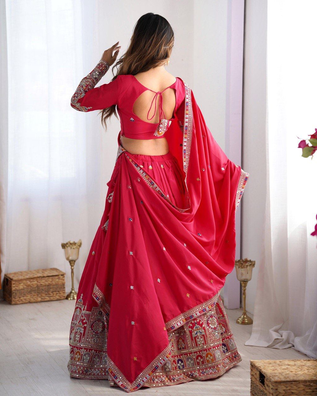 Pink Lehenga Choli With Coding Dori With Thread  Sequnce Work