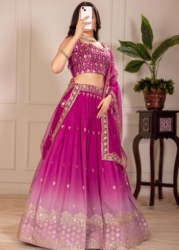 Pink Lehenga Choli With Embroidery Thread  Sequence Work