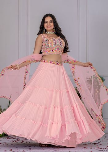 Pink Lehenga Choli With Embroidery With Multi Thread  Sequence Work