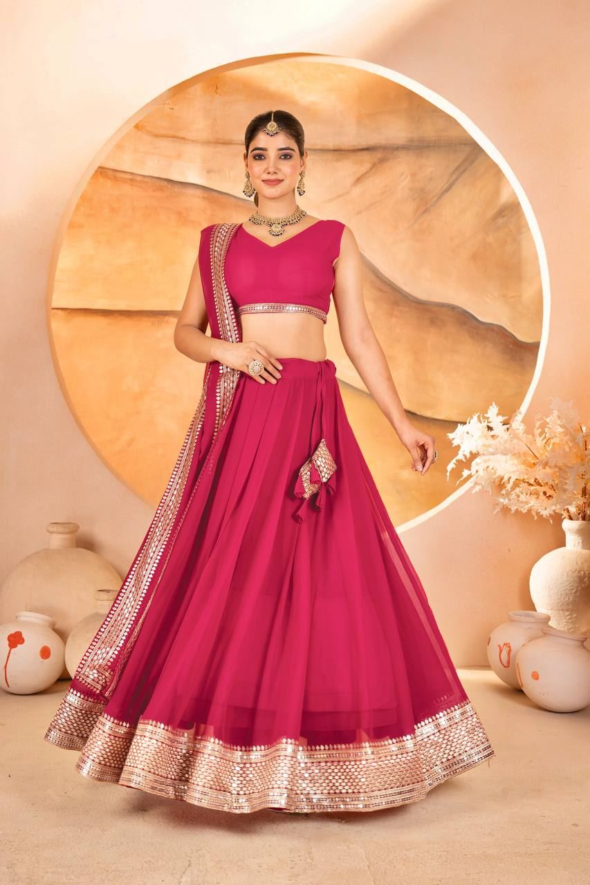 Pink Lehenga Choli With  Sequins Embroidered Work
