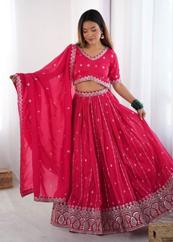 Pink Lehenga Choli With Thread  Sequnce Work