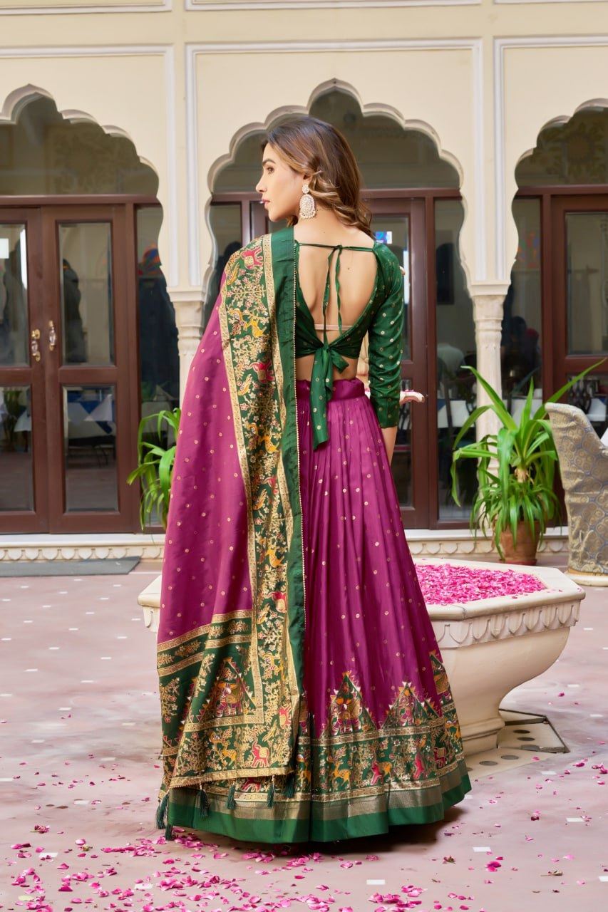 Purple Lehenga Choli With  Bandhej and Ajrakh Print