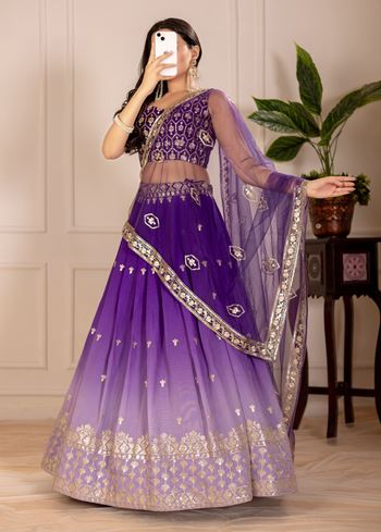 Purple Lehenga Choli With Embroidery Thread  Sequence Work