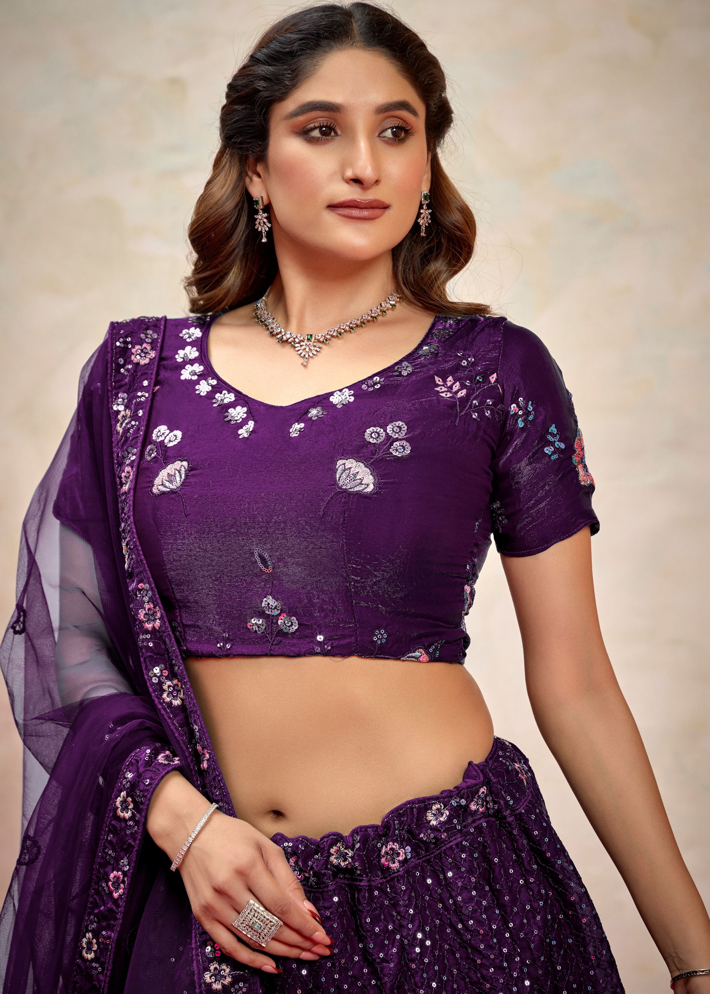 Purple Lehenga Choli With Heavy Sequence Embroidered