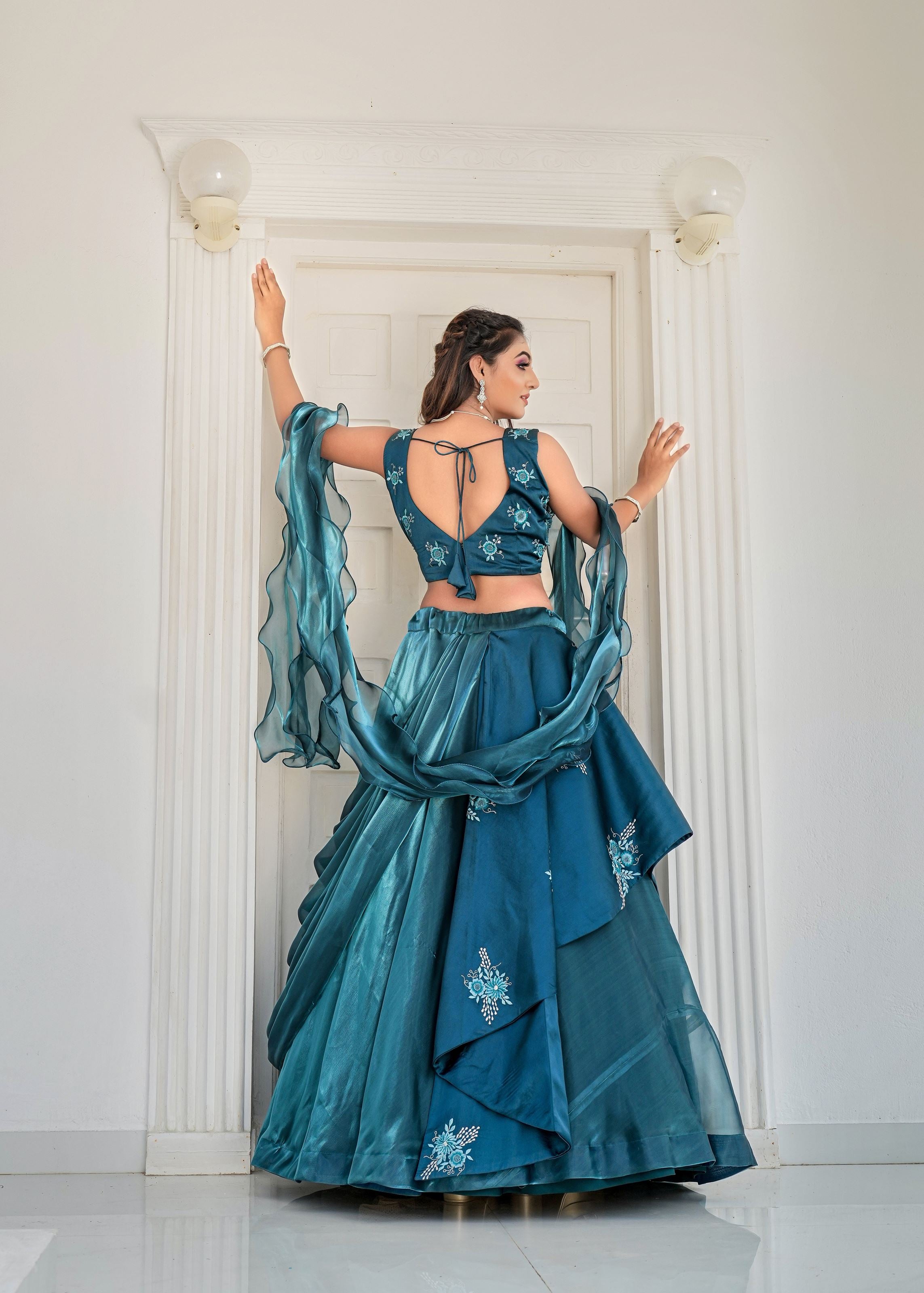 Rama Lehenga Choli With Heavy Embroidery Thread  Sequins Work