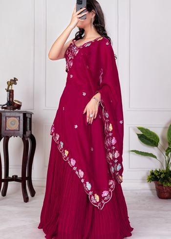 Red Lehenga Choli With Embroidery With Multi Thread  Sequence Work